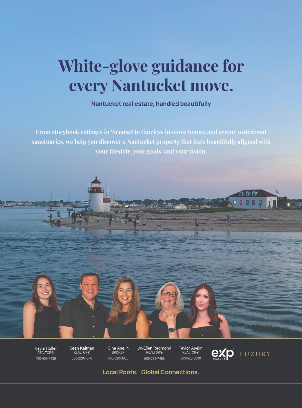 The team: Kayla Holler, Sean Kalman, Gina Aselin, Jo-Ellen Redmond and Taylor Aselin, at Brant Point